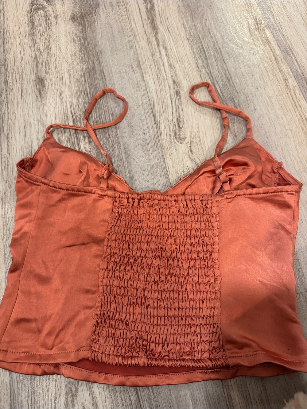 Satin Rust Orange Ruched Bust Crop Top - Picture 3 of 3